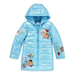 Disney Pale Blue Frozen Emoji Puffer Jacket Girls